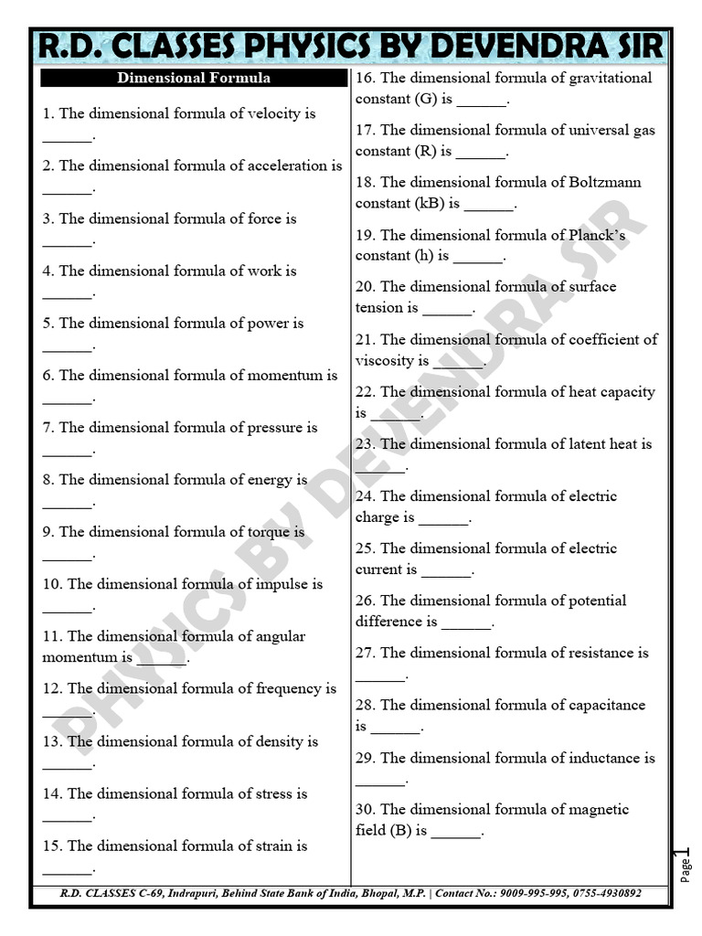 Dimensional Formulas and Motion Concepts | PDF | Force | Acceleration