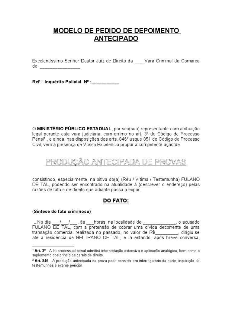 Exemplo De Depoimento Legal