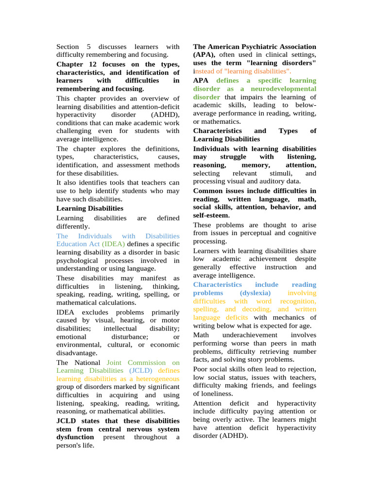 Understanding Learning Disabilities and ADHD | PDF | Attention Deficit ...