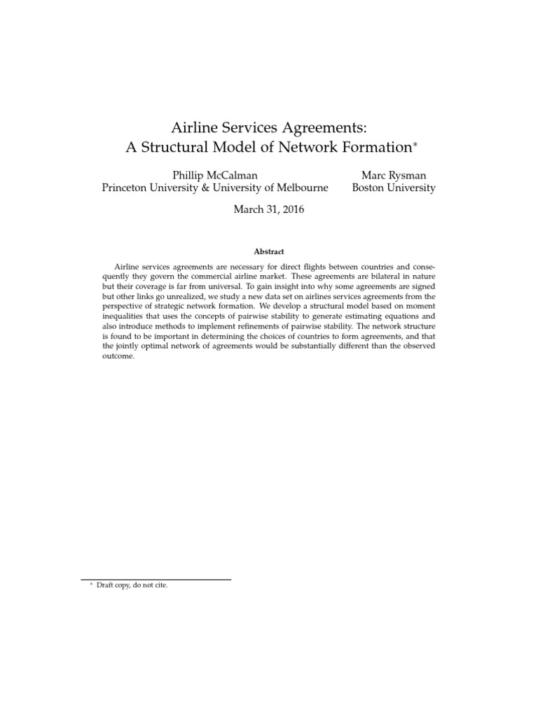 Airline Services Agreements Network Analysis | PDF