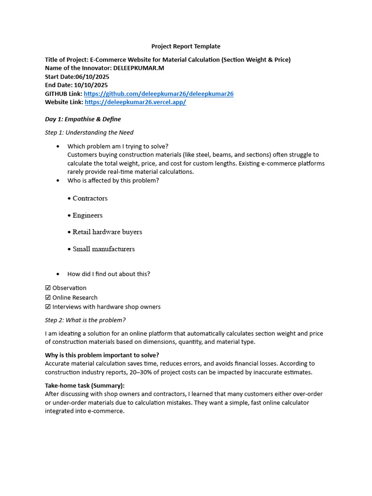 E-Commerce Website For Material Calculation (Section Weight & Price ...