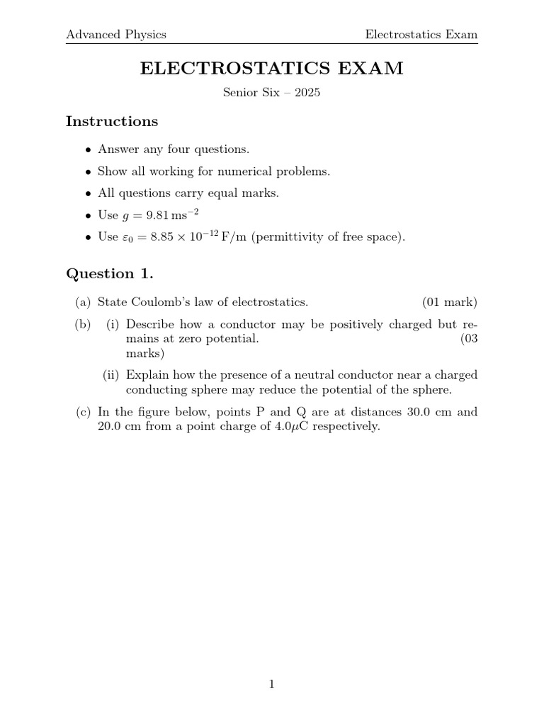 S 6 Physics Assessment Test | PDF | Electric Field | Electrostatics
