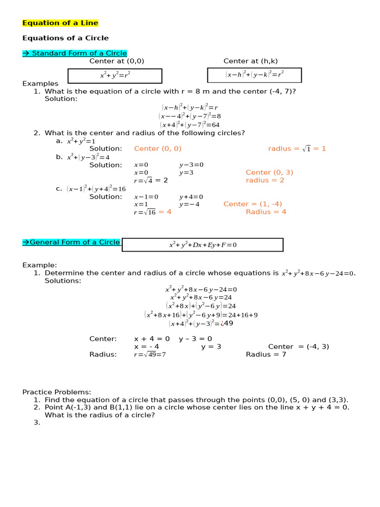 Circle Equations and Solutions Guide | PDF | Mathematical Objects ...