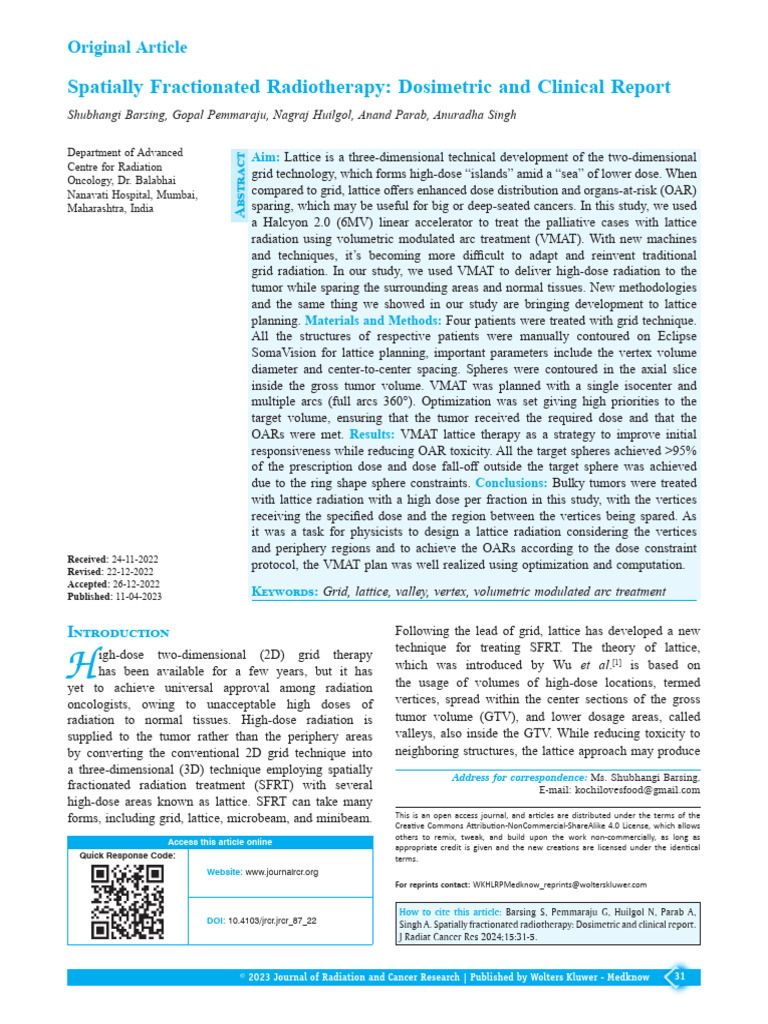 Lattice Radiation Therapy for Tumors | PDF | Radiation Therapy | Dosimetry