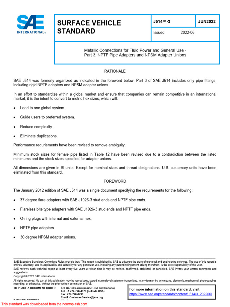 SAE J514-3: NPTF Pipe Adapters Standard | PDF | Pipe (Fluid Conveyance ...