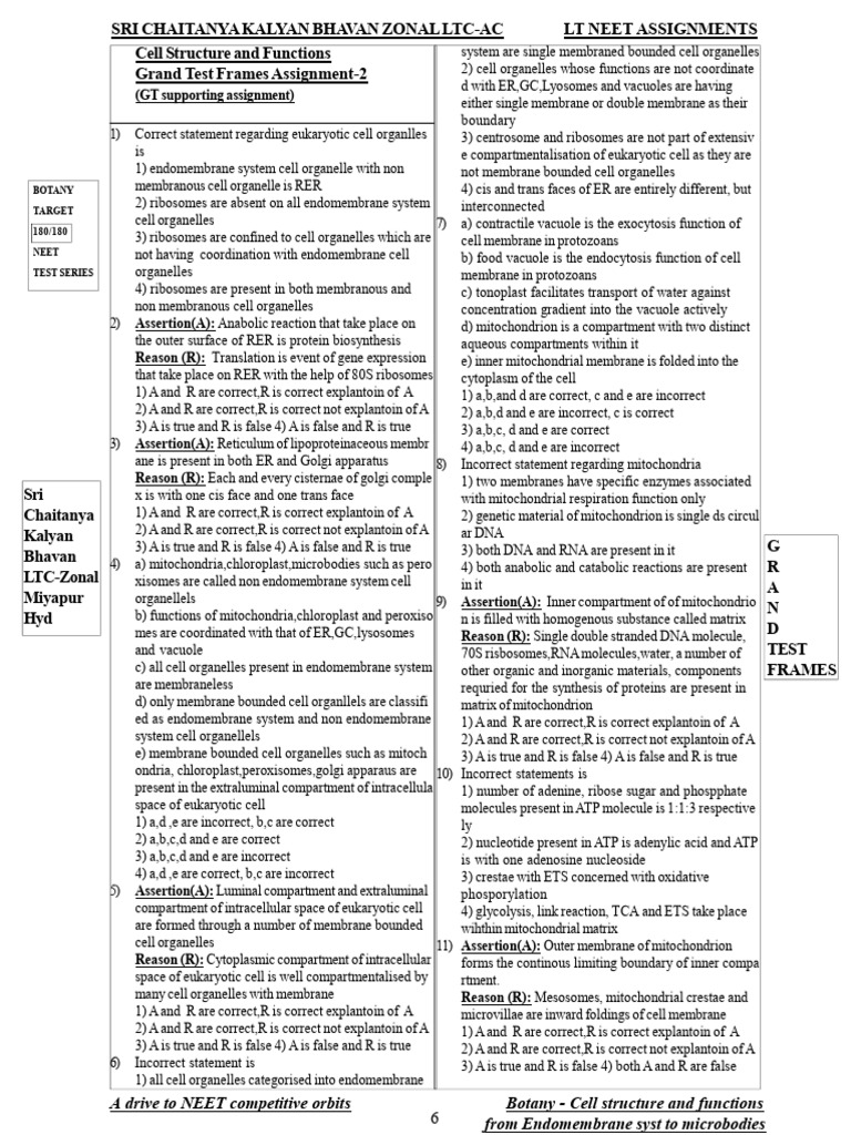 Cell Structure and Functions GT Frames - 2 With Key - 2025 | PDF | Cell ...
