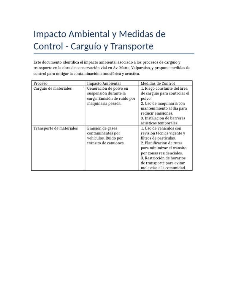 Impacto Ambiental Carguio Transporte | PDF