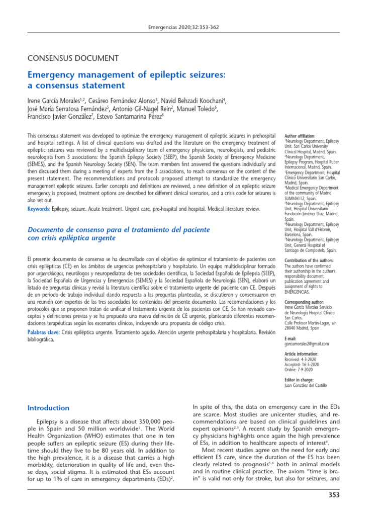 Emergency Management of Epileptic Seizures | PDF | Epilepsy ...