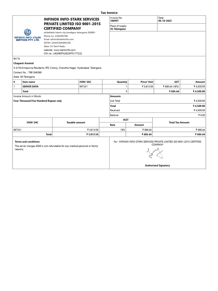 Tax Invoice for Server Data Purchase | PDF | Government Finances | Sales