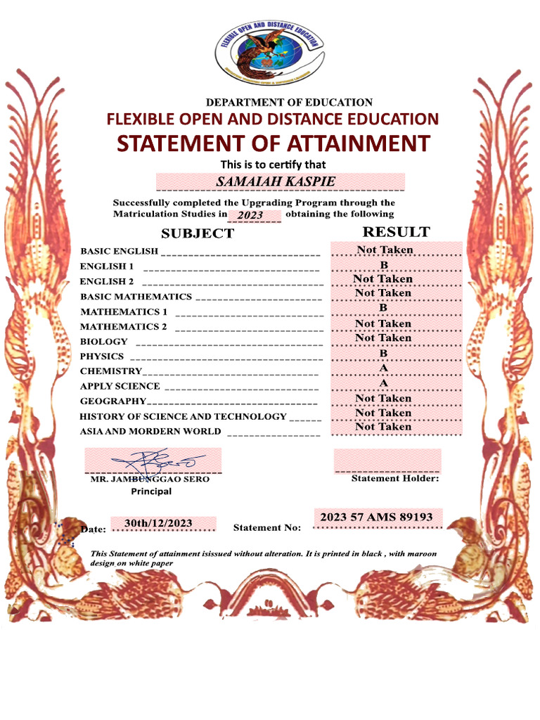 GRK Fode 12 Certificate - Samaiah Kaspie | PDF
