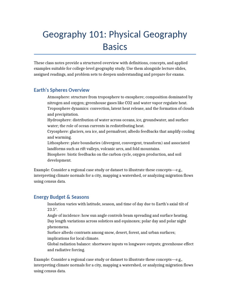 Physical Geography Study Notes | PDF | Atmospheric Circulation | Earth