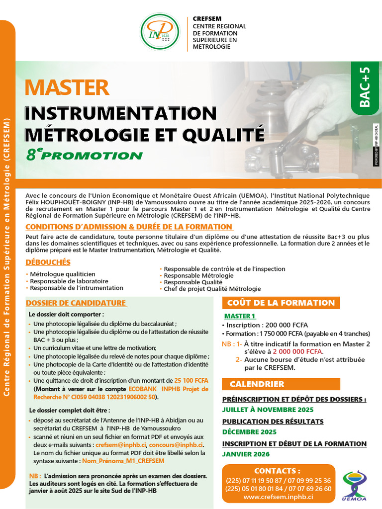 Concours Master Instrumentation 2025-2026 | PDF