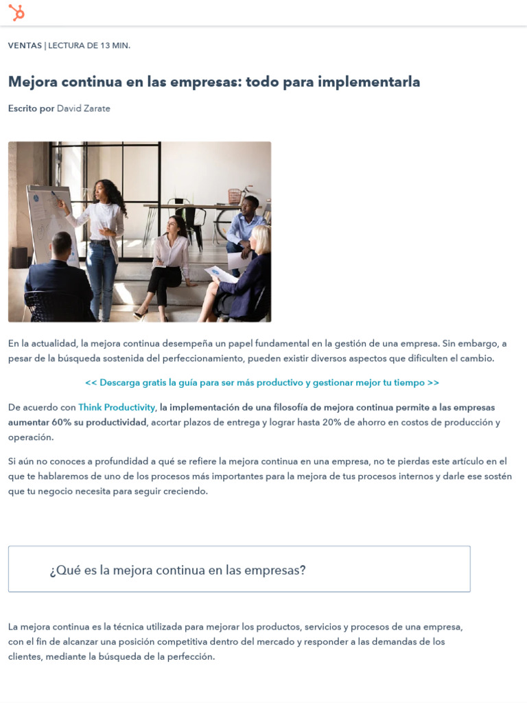 Mejora Continua en Empresas: Guía Práctica | PDF | Business | Calidad ...