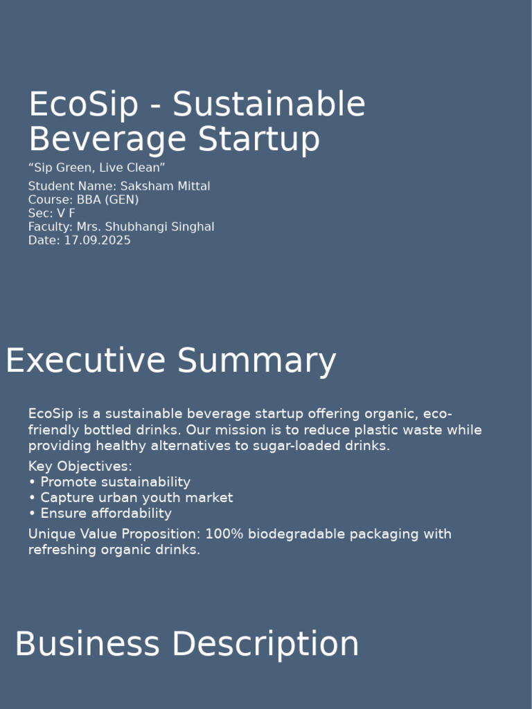 EcoSip: Sustainable Beverage Startup | PDF | Marketing | Startup Company