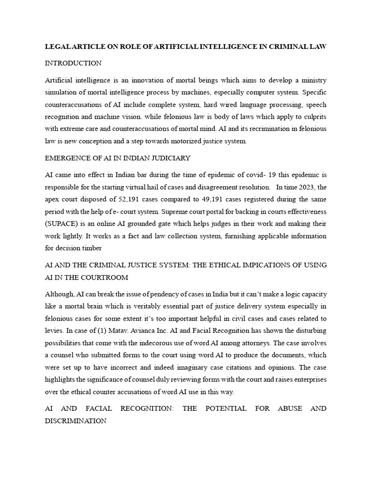 Legal Article On Role of Artificial Intelligence in Criminal Law | PDF ...