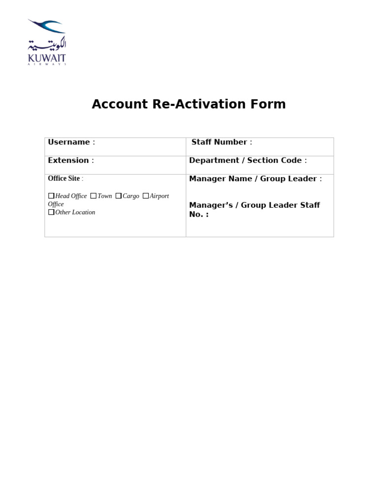 Account Re-Activation Request Form | PDF
