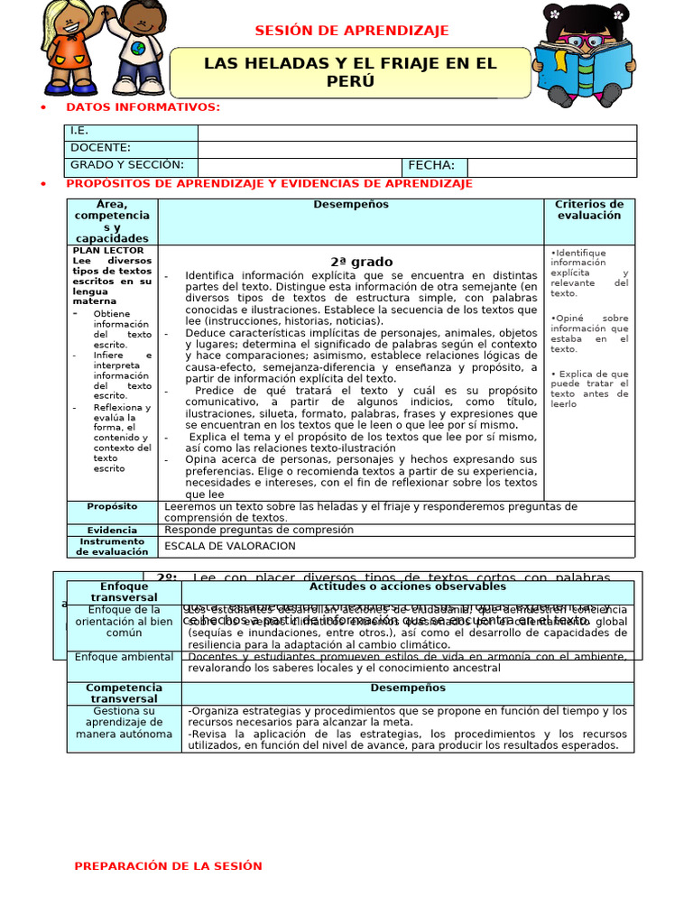 2º U5 S1 Sesion D4 Plan Lector Las Heladas y El Friaje en El Peru | PDF ...