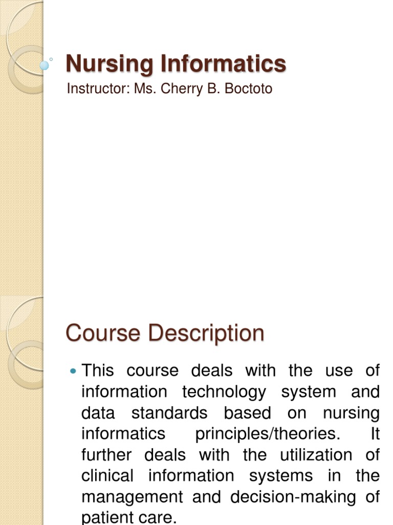 Nursing Informatics Course Overview | PDF | Health Informatics ...