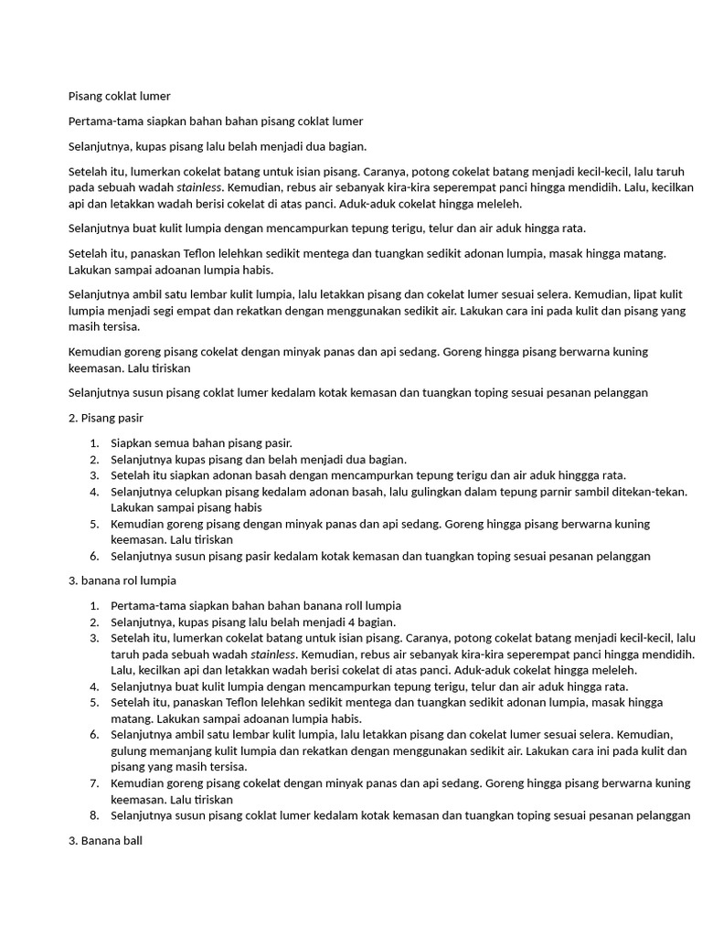 PROSES PRODUKSI Pisang Coklat Lumer | PDF