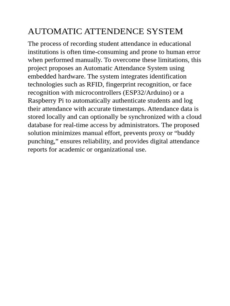 Automatic Attendance System Overview | PDF