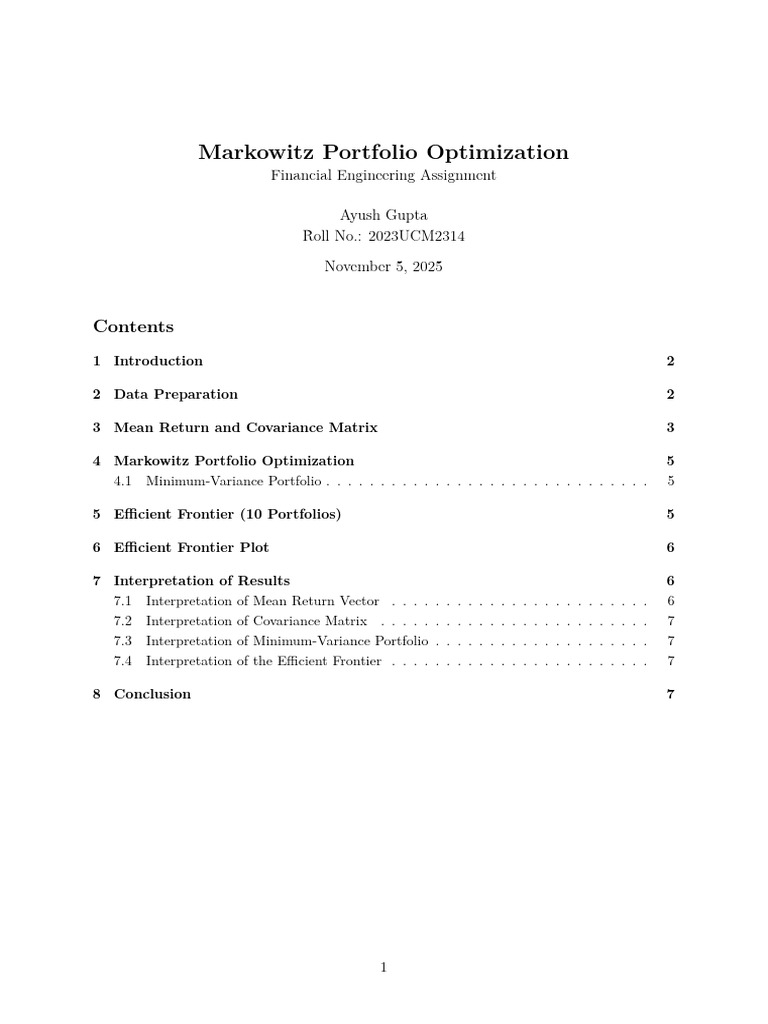 Markowitz Portfolio Optimization Guide | PDF | Modern Portfolio Theory ...