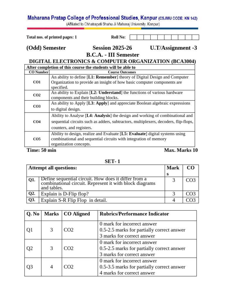 UnitTest-3 | PDF | Digital Electronics | Computer Engineering