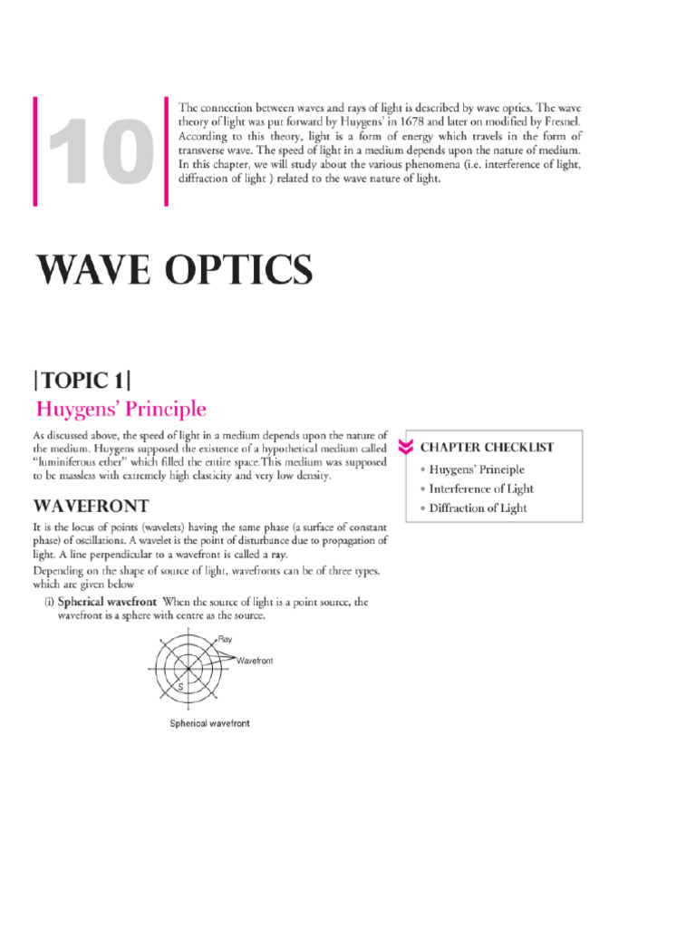 Wave Optics Notes - 101322 | PDF