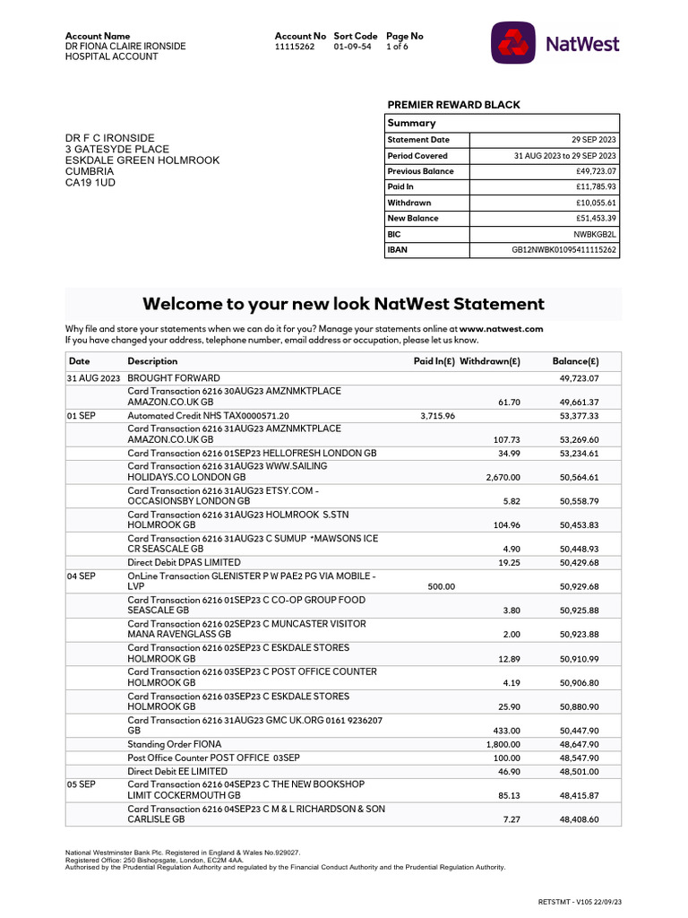 Statement - 010954 - 11115262 - 29 - Sep - 2023. 2 | PDF | Overdraft ...