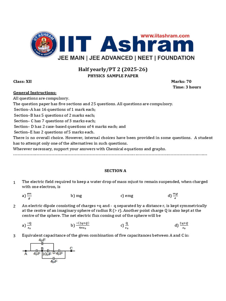 Physics Sample Paper Class XII 2025-26 | PDF | Magnetic Field | Inductor