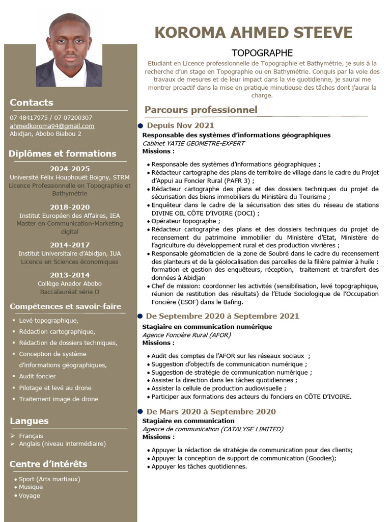 CV de Koroma Ahmed Steeve - Topographe | PDF | Topographie