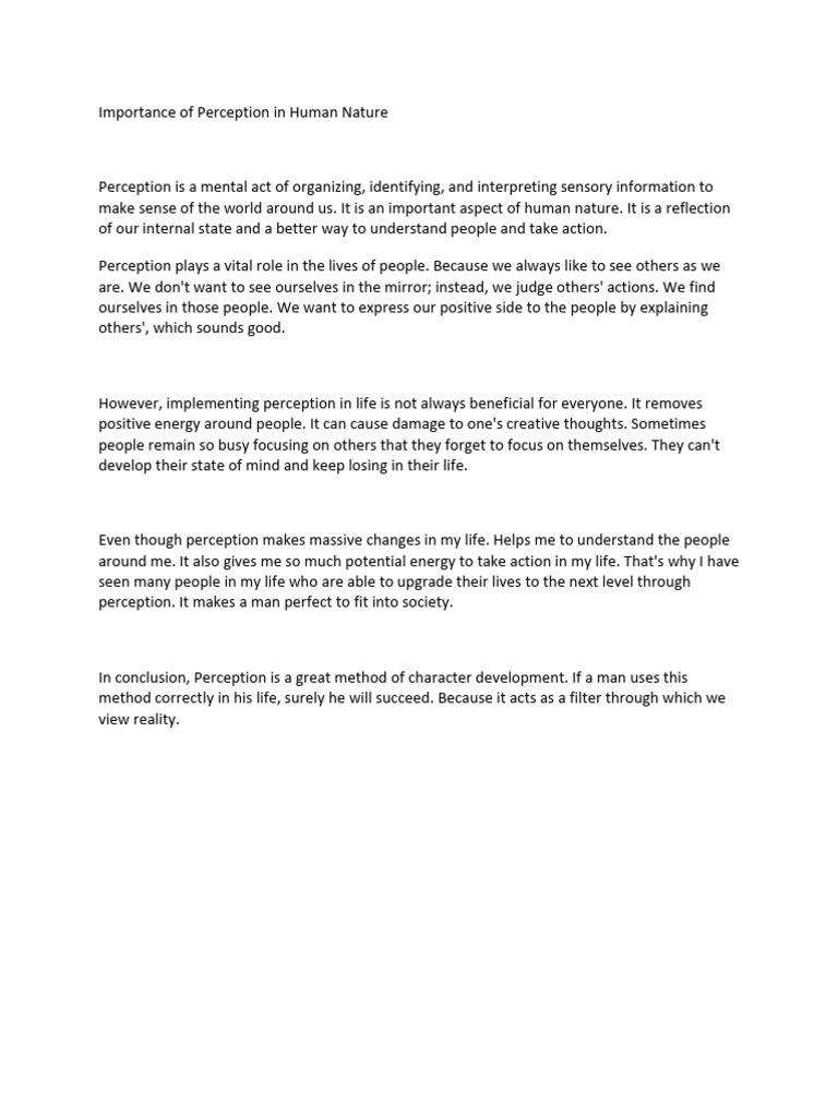Importance of Perception in Human Nature - Edited | PDF