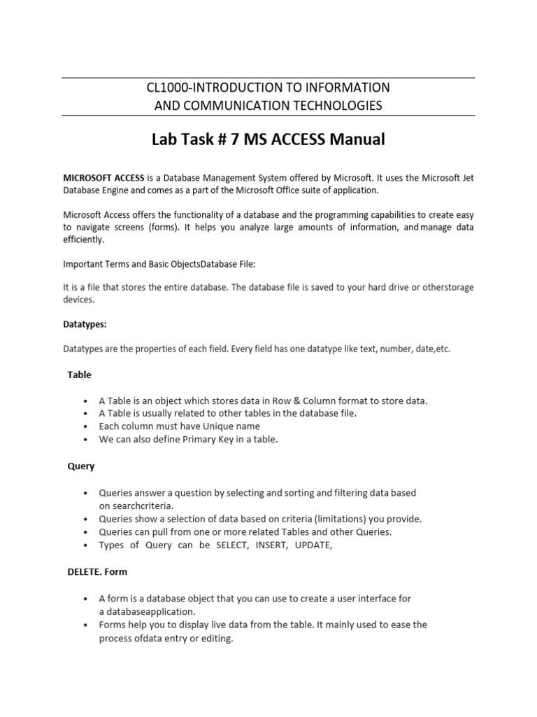 Lab Manual | PDF | Microsoft Access | Databases