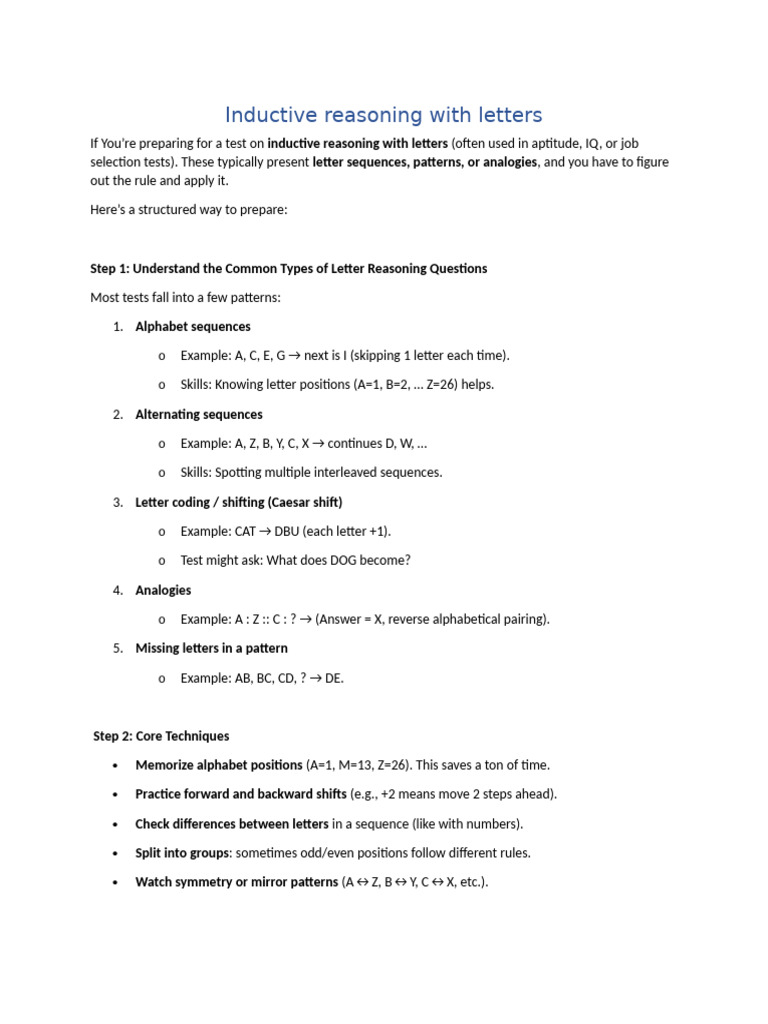 Inductive Reasoning Letters | PDF | Cognitive Science | Learning