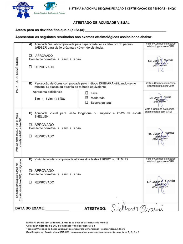 Atestado de Acuidade Visual e Exames | PDF | Visão