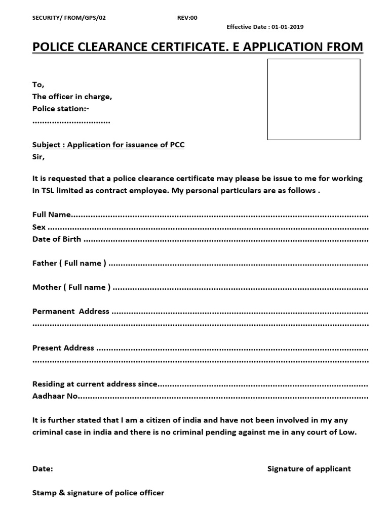 Police Clearance Certificate Application | PDF | Justice | Crime & Violence