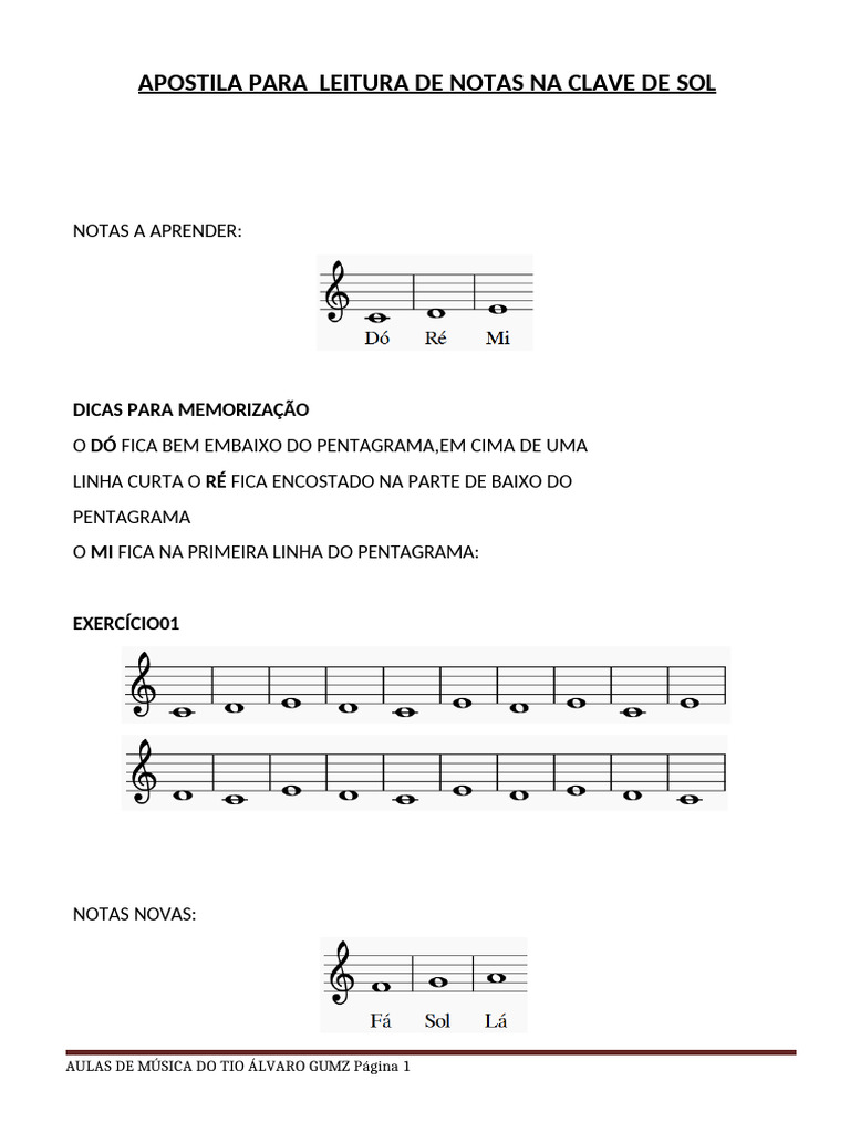 Leitura de Notas na Clave de Sol | PDF