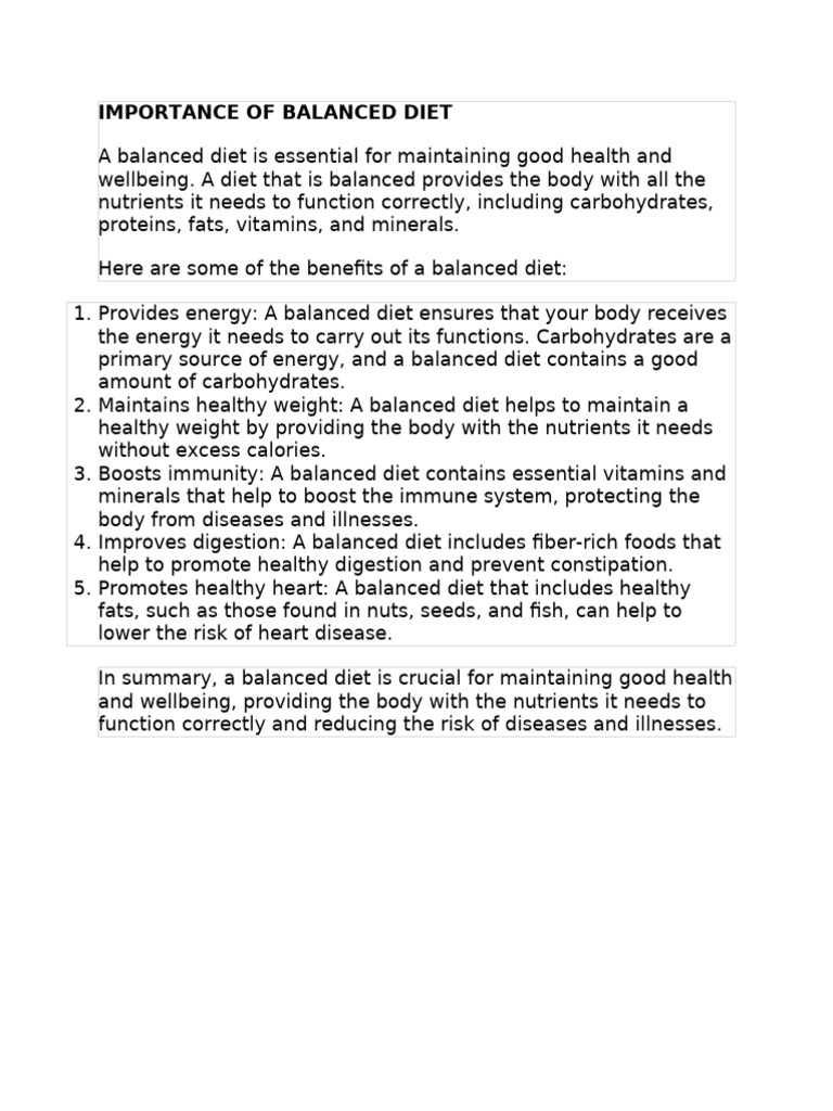 Benefits of a Balanced Diet | PDF