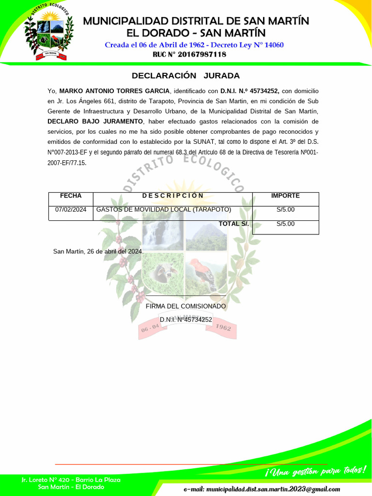 Declaración Jurada de Gastos 2024 | PDF