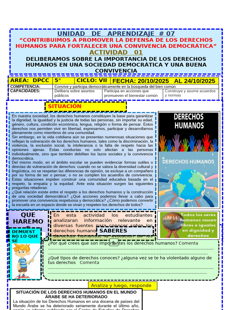 Actividad 1 DPCC 5° Unidad 7 | PDF | Derechos humanos | Derechos