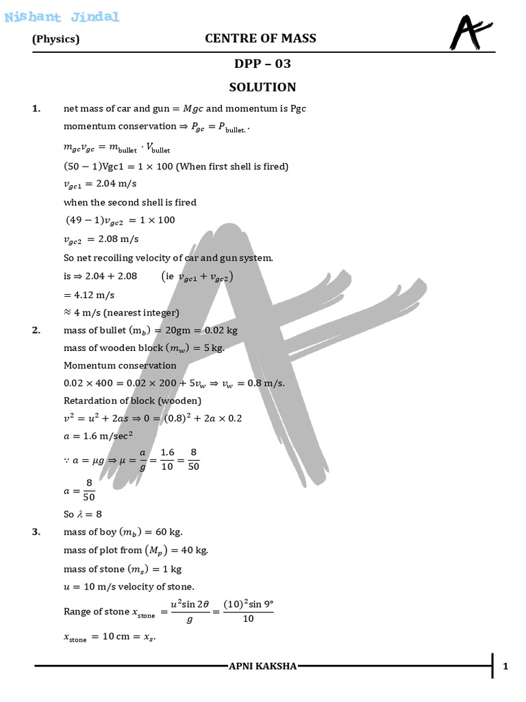 Centre of Mass Physics Problems | PDF | Momentum | Velocity
