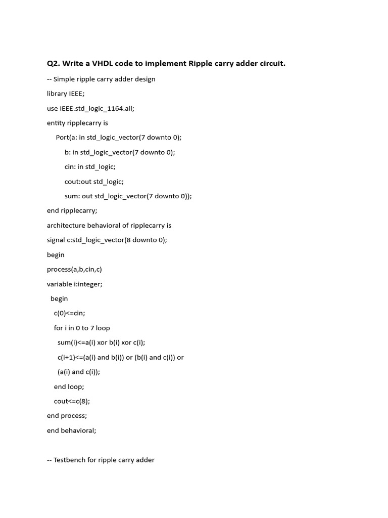 VHDL Ripple Carry Adder Code | PDF