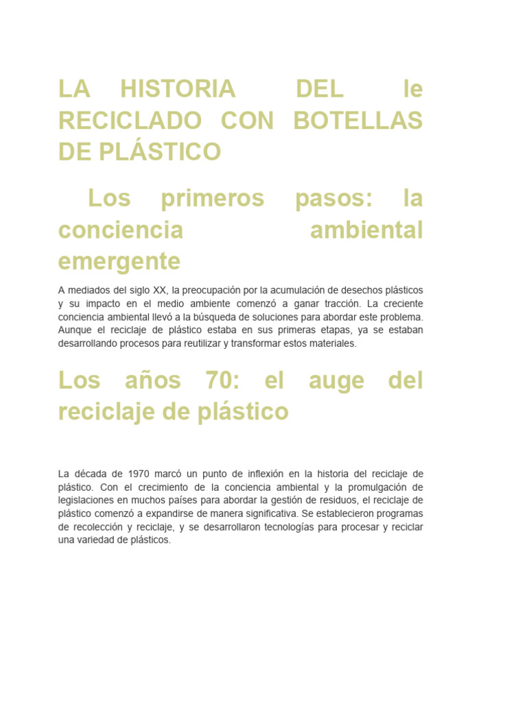 La Historia Del Le Reciclado Con Botellas de Plástico | PDF | Reciclaje ...