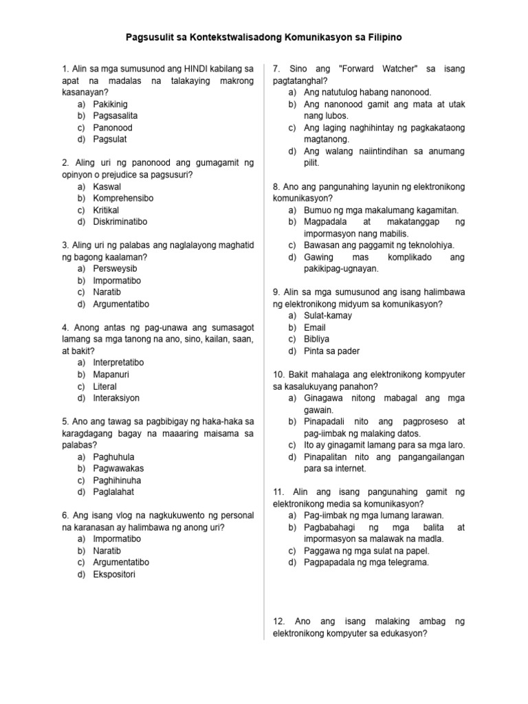 Filipino Pagsusulit | PDF