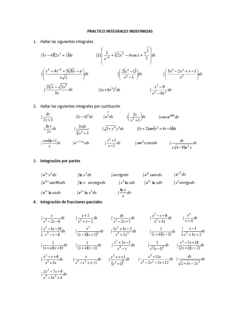 PRACTICO INTEGRALES (2) Hallar Las Siguientes Integrales Por