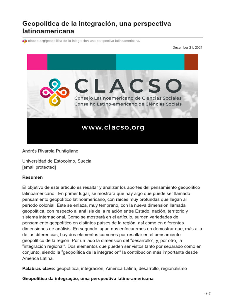 Geopolítica de la integración en América Latina | PDF | America latina ...