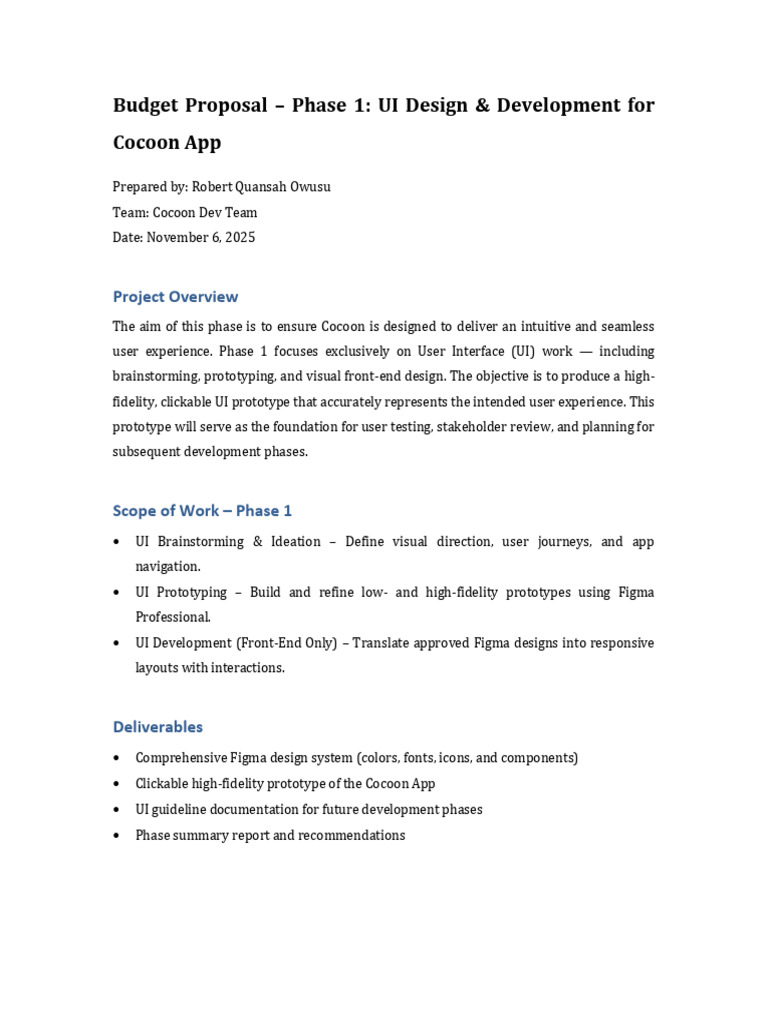Cocoon - Phase1 Budget Proposal | PDF | User Interface | Prototype