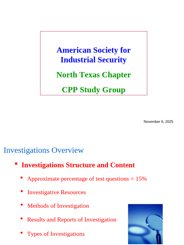CPP Investigations Overview Guide | PDF | Surveillance | Interrogation