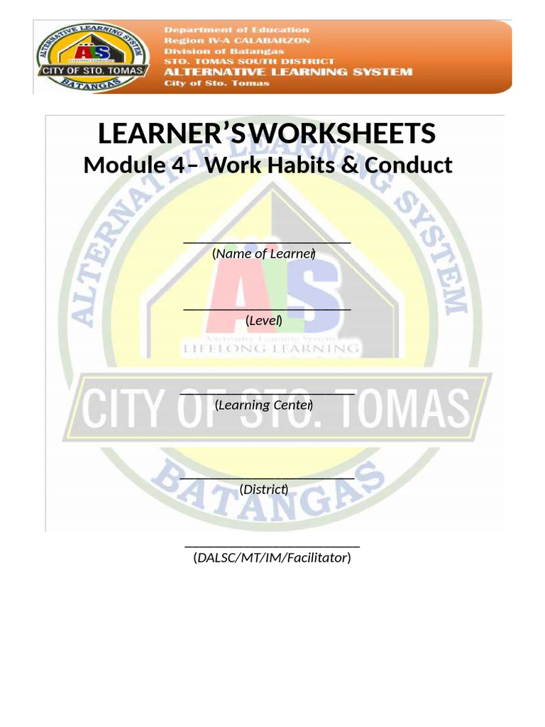 Work Habits & Conduct Module 4 Worksheets | PDF | Cognitive Science ...