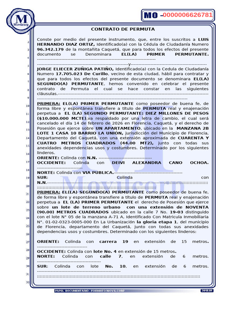 Contrato de Permuta de Bienes Inmuebles | PDF | Daños y perjuicios