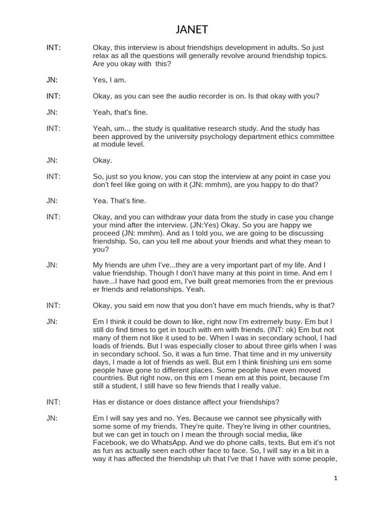 Adult Friendship Dynamics Interview | PDF